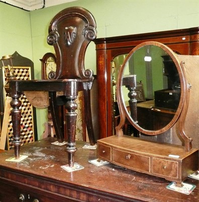 Lot 733 - Mahogany hall chair and a mahogany toilet mirror (2)