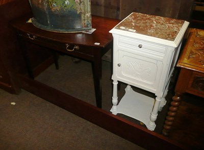 Lot 739 - Mahogany side table with single drawer and white painted marble top bedside table (2)