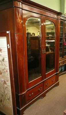 Lot 750 - Edwardian mahogany inlaid double wardrobe