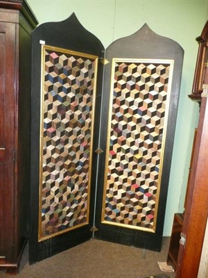 Lot 753 - Two fold screen with patchwork panels