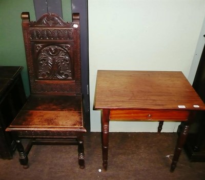 Lot 756 - Regency mahogany table, oval mirror and a carved chair