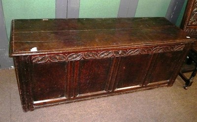 Lot 757 - 18th century panelled oak coffer