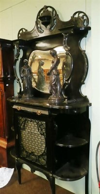 Lot 768 - Ebonised mirror-back Edwardian side cabinet