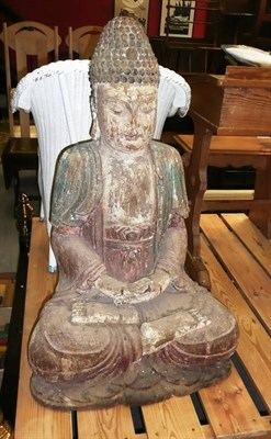 Lot 818 - Large carved & polychrome seated Buddha