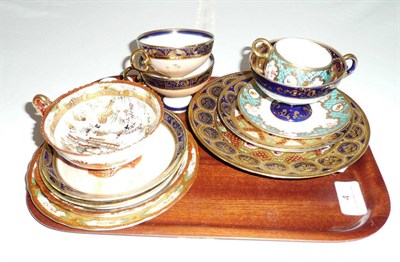 Lot 4 - Pair of desert pattern Noritake cups and saucers, jewelled trio, three further cups and saucers and