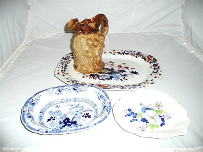 Lot 10 - Spode platter, blue and white dish, stoneware jug and a flowered dish