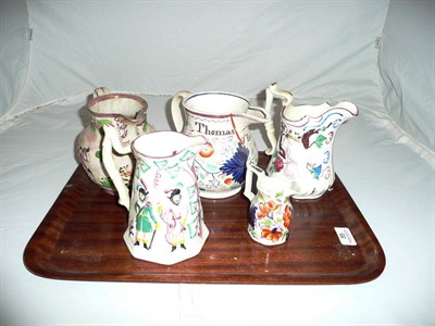 Lot 35 - Pottery jug inscribed "Thomas Eastwood - Born 7 May 1817" and four other jugs