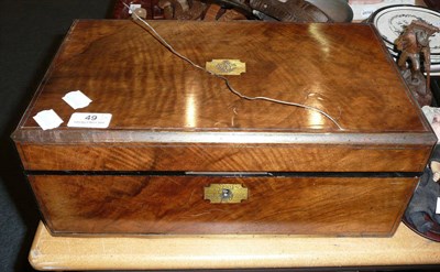 Lot 49 - Walnut writing slope and contents to include silver pocket watch, pocket telescope, pin...