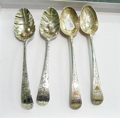 Lot 65 - Two pairs of silver berry spoons