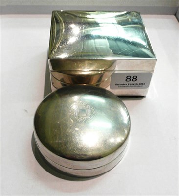 Lot 88 - Silver cigarette box and a pewter circular box