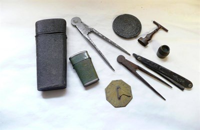 Lot 106 - Mixed Instruments, including two shagreen instrument cases, a pair of iron dividers and a pair...