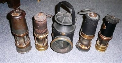 Lot 115 - Four Miner's Safety Lamps - John Davis & Son, Derby 2BA; Wolf Safety Lamp Co., Sheffield, No.7RMBS