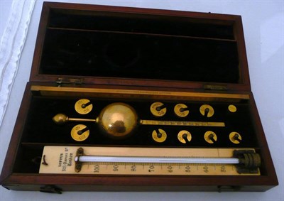 Lot 116 - A Sikes Hydrometer by Joseph Long, 20 Little Tower St., London, in a fitted mahogany case with...