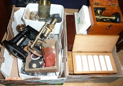 Lot 127 - A Collection of Microscope Parts and Accessories, including a brass students microscope, two...