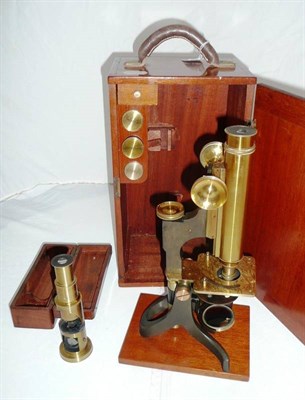 Lot 131 - A Lacquered and Oxidised Brass Monocular Compound Microscope, with rack & pinion coarse and...