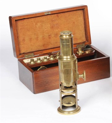 Lot 134 - A 19th Century Lacquered Brass Drum Microscope by Gogerty, 72 Fleet St., London, with rack and...