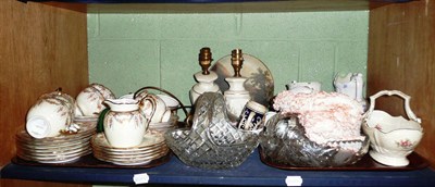 Lot 170 - Shelf including Spode Copeland 'Brownlow' pattern tea set, glassware, ornaments etc