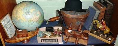 Lot 180 - Globe, bowler hat, leather hat box, 'Bunyan's choice works', empty picture album, wood moulding...