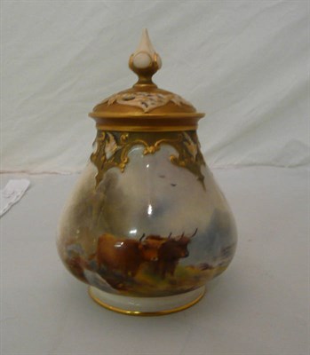 Lot 185 - Royal Worcester pot pourri vase and cover, cattle, H Stinton