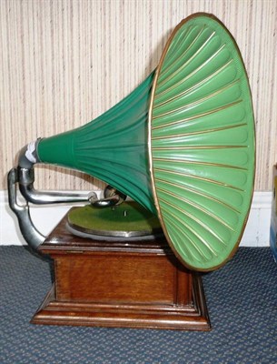 Lot 254 - An Oak Cased Table Top Horn Gramophone 'Intermediate Monarch' by The Gramophone Co., London,...