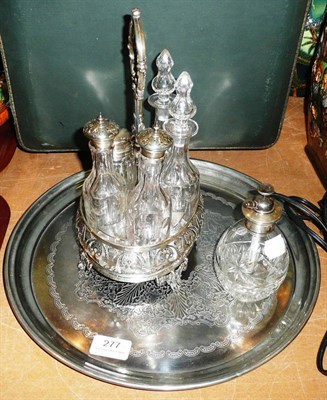 Lot 277 - Sheffield plated cruet, Sheffield plated tray and atomiser