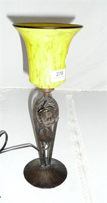 Lot 279 - Art glass lamp with upturned yellow shade