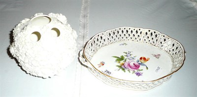 Lot 290 - Coalport Coalbrookdale floral encrusted bough pot, and a German porcelain floral decorated tray