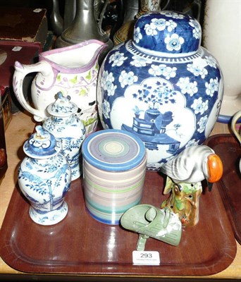 Lot 293 - 19th century Chinese vase and cover, 19th century jug, Gray's hand painted jar, pair of vases, etc