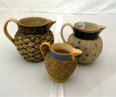 Lot 295 - Three 19th century pearlware shredded clay jugs