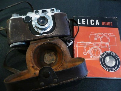 Lot 301 - A Leica IIf Camera No.762423, circa 1955, in chrome, with Elmar f/3.5 50mm lens, in a stitched...