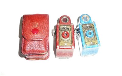 Lot 308 - A Coronet 'Midget' 16mm Novelty Camera in Red Bakelite, with original leather case, circa 1935;...