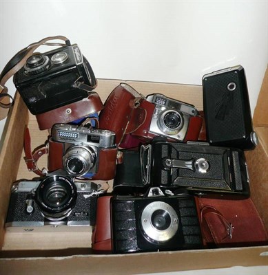 Lot 311 - Ten Mixed Cameras, comprising a Bakelite Soho Pilot, a Bakelite Raven, Petri Flex V,...