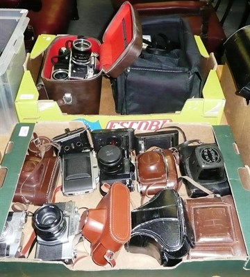 Lot 317 - A Collection of Cameras, including a Fed 3, Praktica LTL 3, Canon AV1, Vest Pocket Kodaks,...