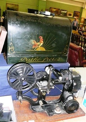 Lot 326 - A Large French Hand Cranked Pathescope Cinema Projector, with black enamelled finish, on a...