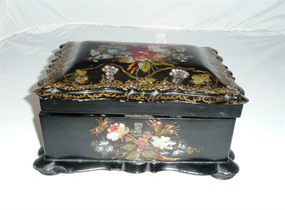 Lot 349 - A mother of pearl and painted black papier mache sewing box