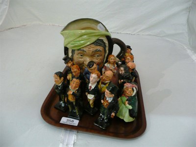 Lot 358 - A Royal Doulton character jug 'Sairey Gamp' and fourteen Royal Doulton Dickens character figures