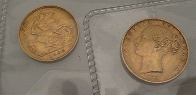 Lot 428 - 1872 full sovereign and a 1903 half sovereign