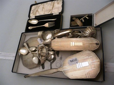 Lot 439 - Quantity of small silver including dressing table pieces, christening set etc