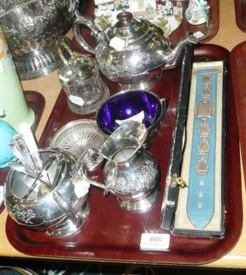 Lot 466 - Tray of silver plate including tea set, punch bowl and a pipe