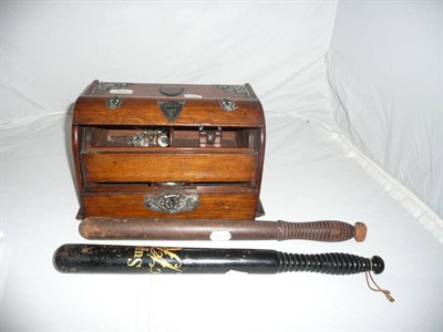 Lot 471 - Oak stationery box and two truncheons