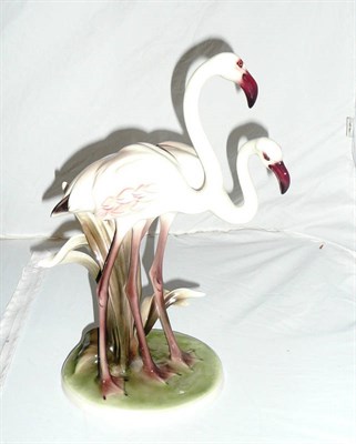 Lot 484 - Austrian pottery group, flamingos