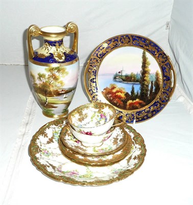 Lot 488 - Two Noritake trios, and a sandwich plate en suite, Noritake twin-handled decorated vase, and a...