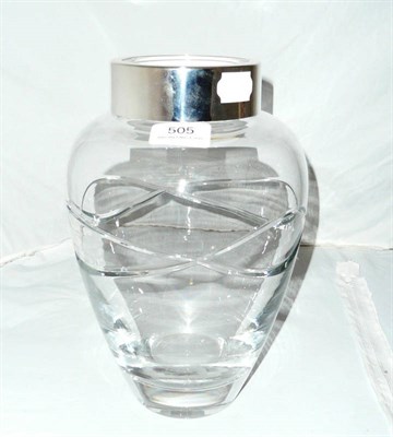 Lot 505 - A cut glass vase with silver collar