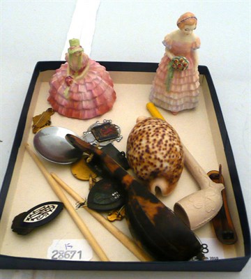 Lot 528 - Two small Royal Doulton figures, Bridesmaid and Chloe, together with caddy spoon, clay pipe, etc