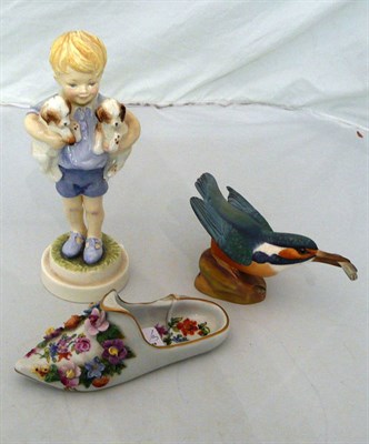 Lot 539 - Dresden shoe, Royal Worcester figure and a Royal Worcester kingfisher