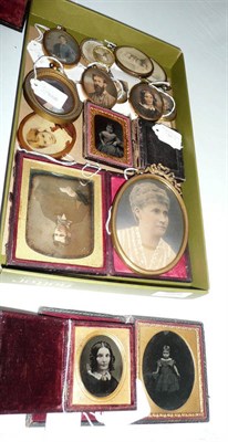 Lot 569 - A cased daguerreotype and a collection of ambrotype and coloured portrait miniatures