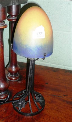 Lot 577 - French Art Glass mushroom lamp - yellow/blue