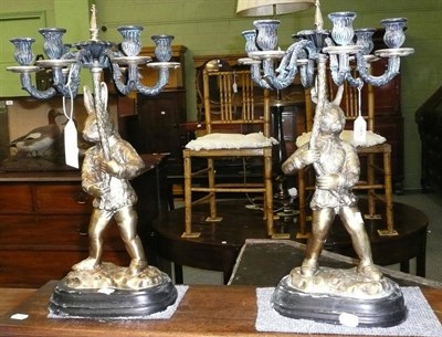 Lot 583 - Pair of reproduction six branch candelabrum