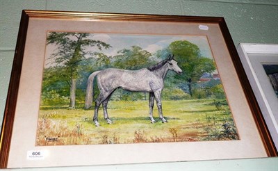 Lot 606 - D M & E M Alderson, a gilt-framed watercolour study of a horse 'Hassan'