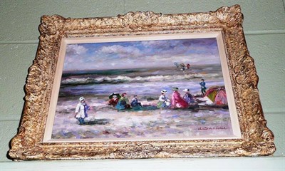 Lot 608 - Oil on canvas, Christopher Kenred, beach scene